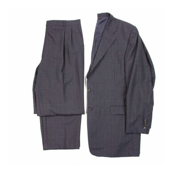 Hickey Freeman Bespoke Mens 44R x 35 Gray Plaid Check Wool 2 Btn 2 Piece Suit image {1}