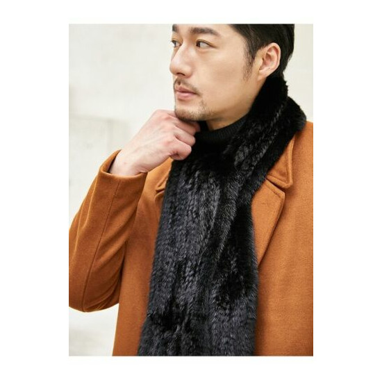 Handmade Knit Real Mink fur scarf Men's fur muffler Scarves soft luxury 180x20cm image {8}
