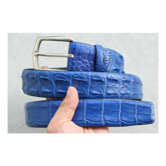 No Jointed - Light Blue Real Alligator Crocodile Leather SKIN MEN'S Belt -W 1.5" image {1}