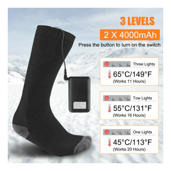 Rechargeable Heated Socks 4000mAh Battery Electric Socks Winter Foot Warmers USA image {6}