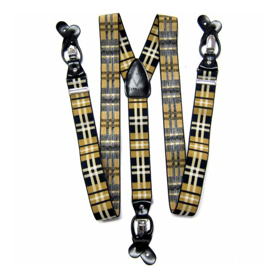 New in box Men's Suspender Braces Elastic Strap plaid & Checkers Brown Formal image {2}
