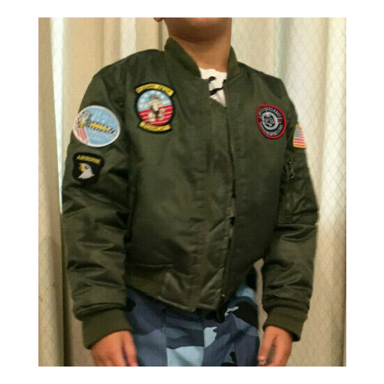 Kids Army Air Force MA1 Flight Pilot Bomber Style Childrens Flying Jacket - NEW image {4}