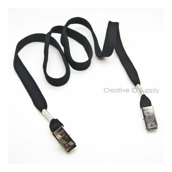 LOT 500 TWIST-FREE 1/2" WIDE NECK LANYARD WITH BULLDOG CLIP ON EACH END - BLACK image {1}