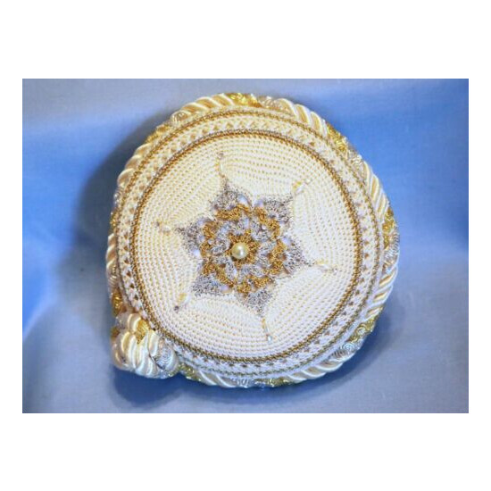 Exquisite Hand Crocheted New Women's Kippa w/Pearl & Rhinestone Accents image {4}