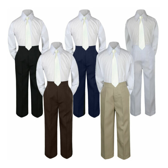 New 3pc Ivory Tie Shirt Suit for Baby Boy Toddler Kid Pants Color by Selection image {1}