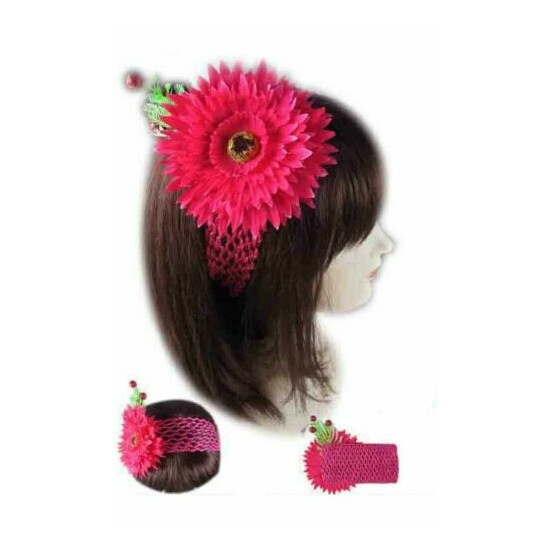 6pcs Newborn Baby Girl CROCHET Headband 1.5" Elastic Headwrap Flower Hairband  image {3}