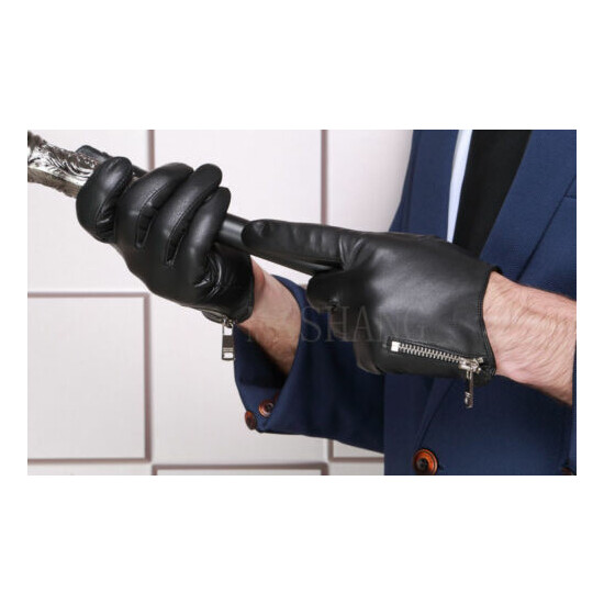 KIMOBAA Man Side Zipper Whole Piece Of Real Italy Leather Short Gloves Black Thumb {5}