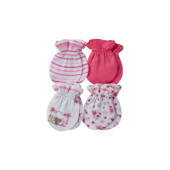 Gerber Baby Girl 4 Pack Mittens Accessory, Lil' flowers, 0-3 Months image {1}