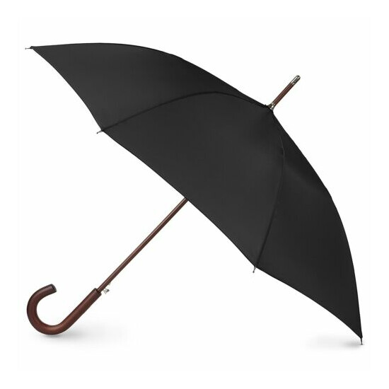 Black Wooden Stick Umbrella Automatic Open Long Crook Handle Sun Protection 48in image {1}
