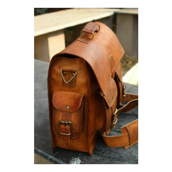 New Men's 16" Satchel Bag Genuine Brown Leather Briefcase Messenger Laptop image {2}