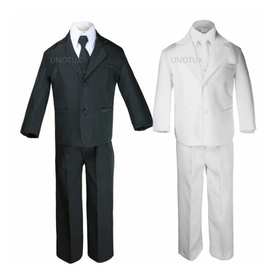 Baby Infant Toddler Kid Teen Boy Wedding Formal Black White Tuxedo Suits Sz S-20 image {1}