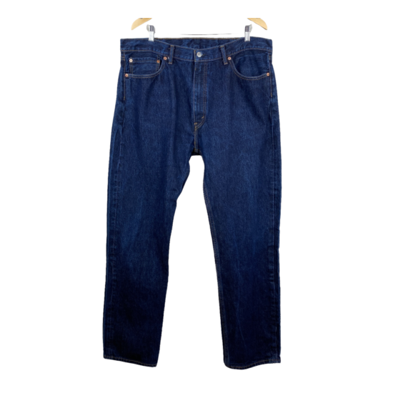 Levis 505 Jeans 40 Dark Wash Denim Blue Straight Leg Pockets 100% Cotton Mens image {1}