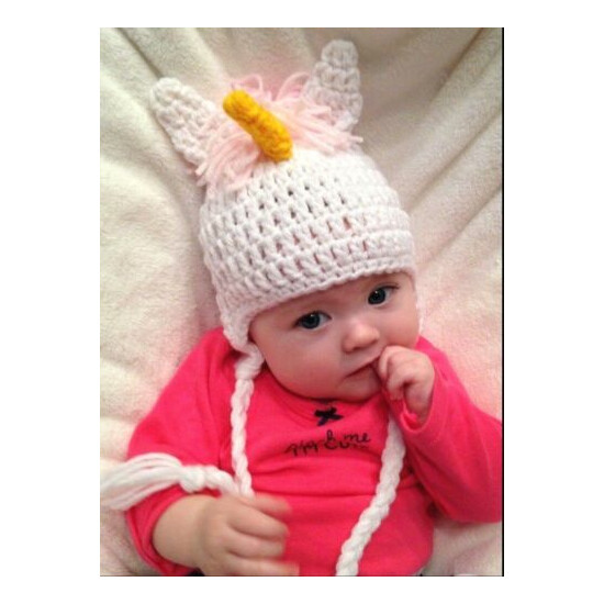 CROCHET UNICORN BABY HAT knit infant toddler child adult pink beanie photo prop image {1}