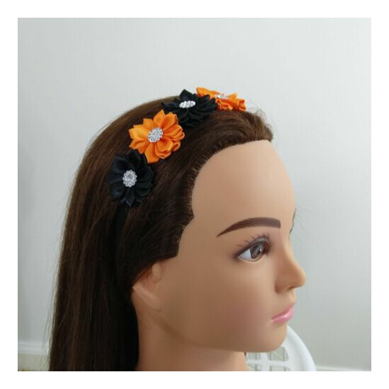 Baby Infant Halloween Hair Bow headband elastic Black And Orange image {4}
