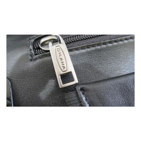 NWOT Dilana Jet Black Smooth Leather Portfolio Case Brief Bag Flash Sale! image {8}