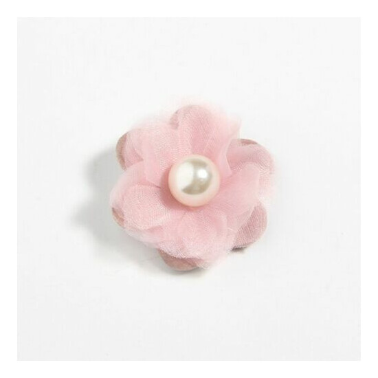 120PCS 4.2CM Chiffon Fabric Flowers With Pearl For Headband Bridal Flower Lapel image {4}
