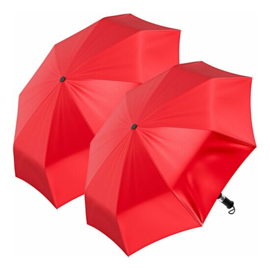 2-Pack Jones NY 3-Section Auto-Open Poppy Red Umbrella Set Rainy Day Protection image {1}