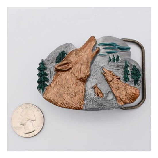 Howling Wolf Pack Full Moon Pewter Novelty Gift Belt Buckle (New) image {3}