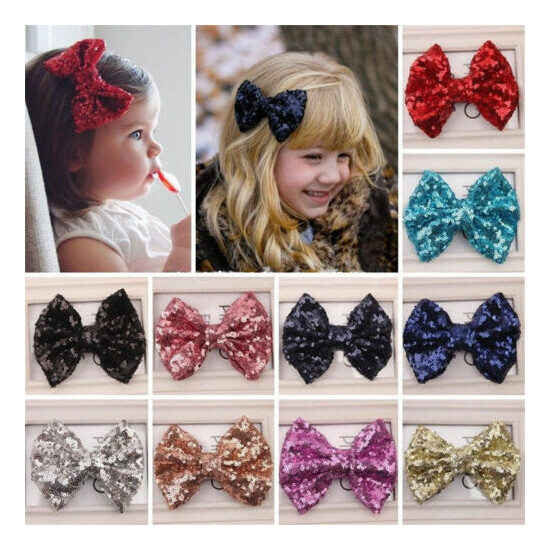 Kids Girls Shiny Sequined Bow Bowknot Hair Clip Headdress Hair Bow Accessories image {1}