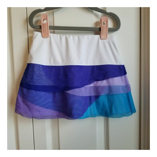 LUCKY IN LOVE Girl Tennis Skirt Skort White Mesh Purple Blue Petals 7 8 image {1}