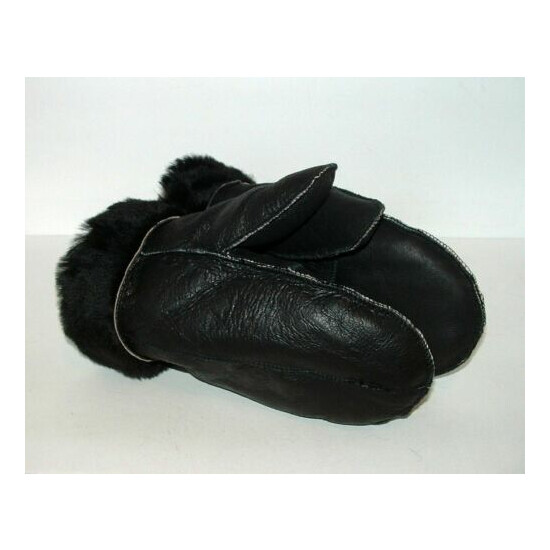 NEW HANDMADE MENS Black REAL SHEARLING SHEEPSKIN MITTENS MITTS GLOVES SIZE XXL image {3}