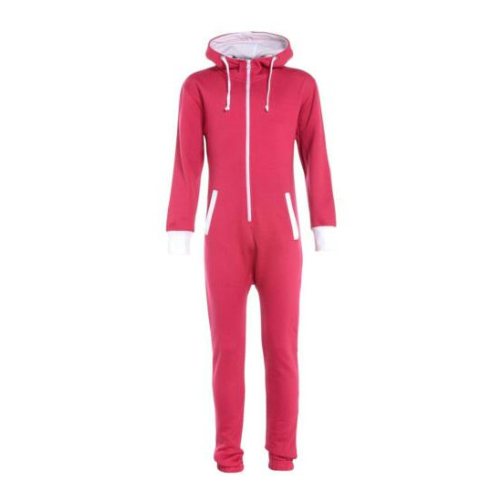 Kids Plain Hooded 1onesie All In One Jumpsuit Boys Girls Playsuit Sizes 5-16 Yrs image {2}