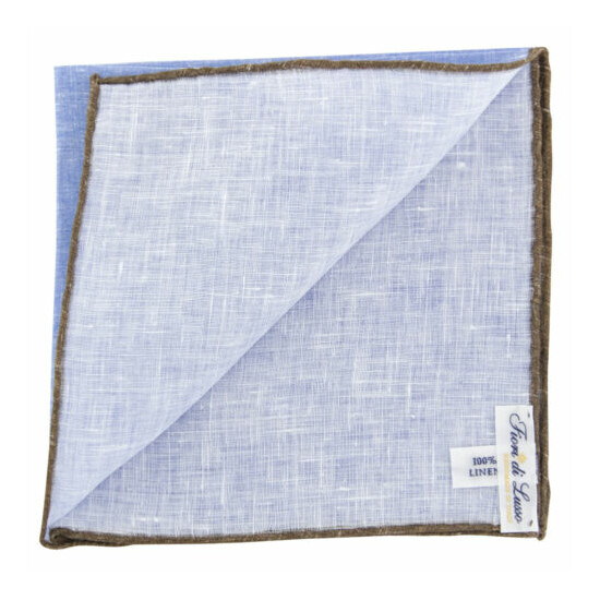 $100 Fiori Di Lusso Blue Solid Linen Pocket Square - x - (808) image {2}