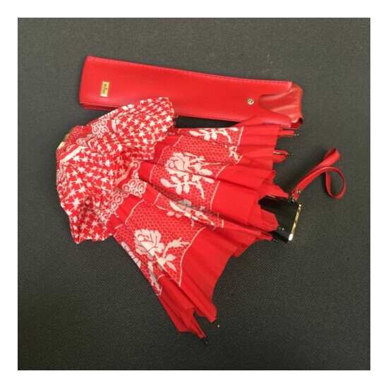 Vintage Knirps for Harrods Red Floral themed Umbrella/Parasol 21"x36" Harrods image {2}
