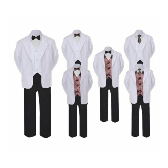 5-7pc Formal Black & White Suit Set Brown Bow Necktie Vest Boy Baby Sm-20 Teen image {1}