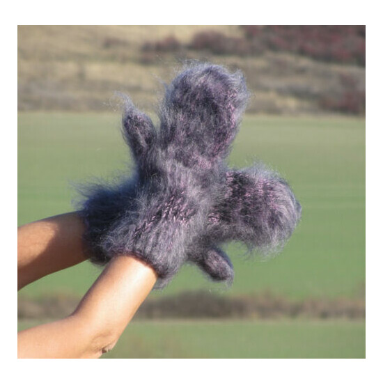 FUZZY Mohair Light pink & Black melange mittens thick warm handmade Gloves №1274 image {4}