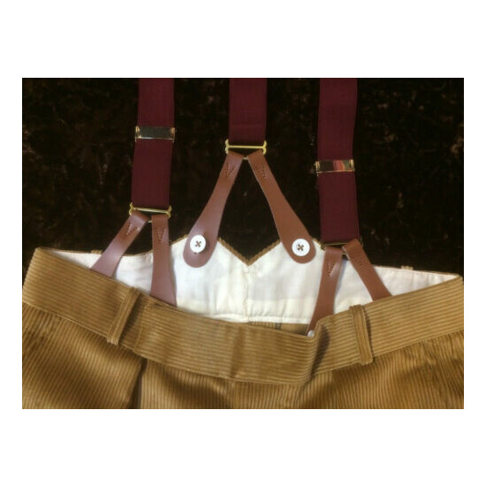 Burgundy Wine Button-on Braces by Tails and the Unexpected 35mm Wide Leather End image {1}