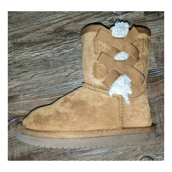 Koolaburra by UGG 1090330 girls brown suede shearling lined boots with bows 8 image {2}