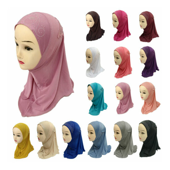 Ramadan Muslim Kids Girls Hijab Amira Head Scarf Islamic Head Wrap Caps Arab image {1}
