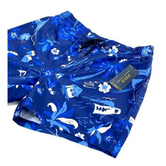 Polo Ralph Lauren Swimwear Stretch Slim Fit Blue Tropical Print 4.5-Inch Trunk image {2}