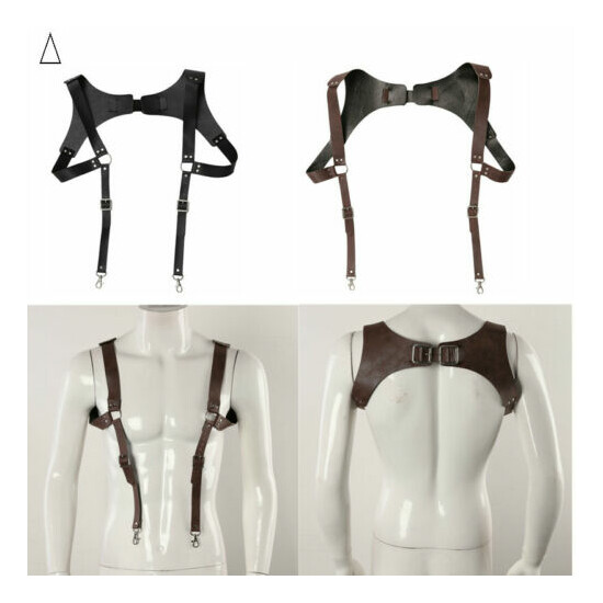 Men Women Leather Heavy Suspenders Braces Medieval Renaissance Adjustable Buckle image {1}