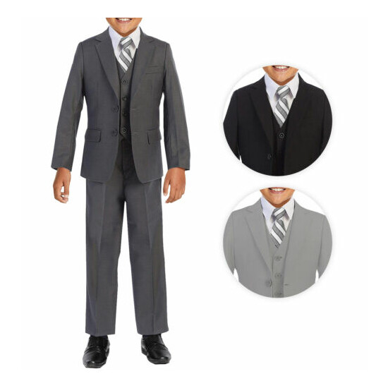 Boys Formal Three Piece Kids Suit Set - 5PC - Jacket, Shirt, Tie, Vest, Pants image {1}