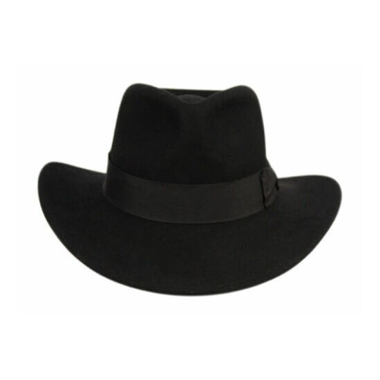 Premium Wool Felt Indiana Jones Fedora Hat w/Grosgrain Band Crushable Outback image {3}