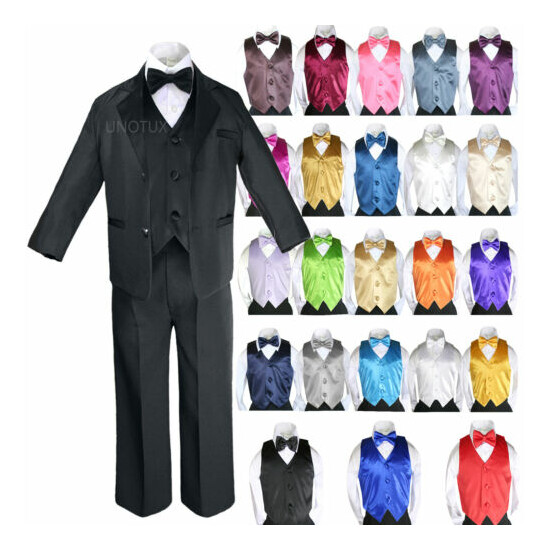 14 Color 7pcs Baby Boy Formal Wedding Black Suits Tuxedo Extra Vest Bow Tie S-20 image {1}