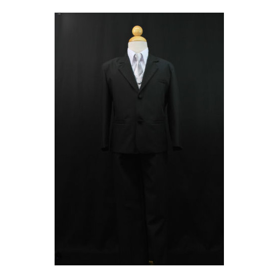 Boy Baby Toddler Kid Teen Formal Wedding Black Silver Suit Tuxedo 5pc Set S-20 image {6}