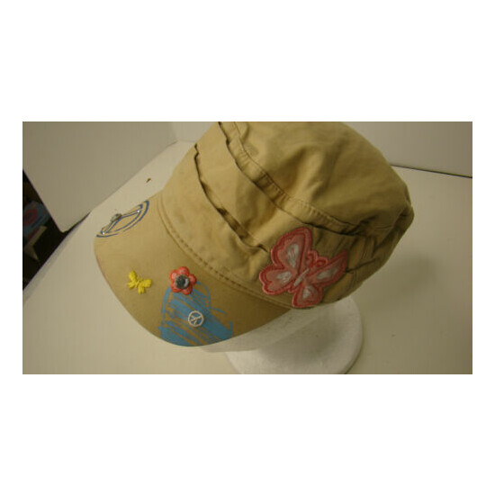 Place Butterflies Hat Cap Beige Toddler 4-6 Used adjustable piece bling girl image {3}