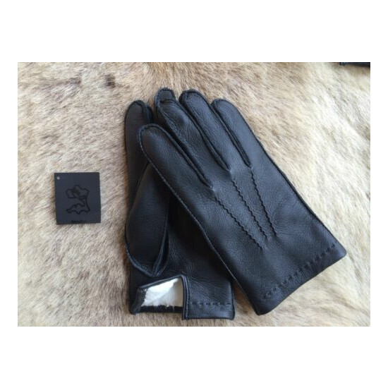 Men's Black Winter Leather Gloves with rabbit fur lining deerskin  image {1}