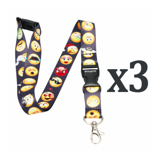 Pack of 3 Rolseley Multicolour Lanyards Neck Straps with Emoji Pattern  image {1}