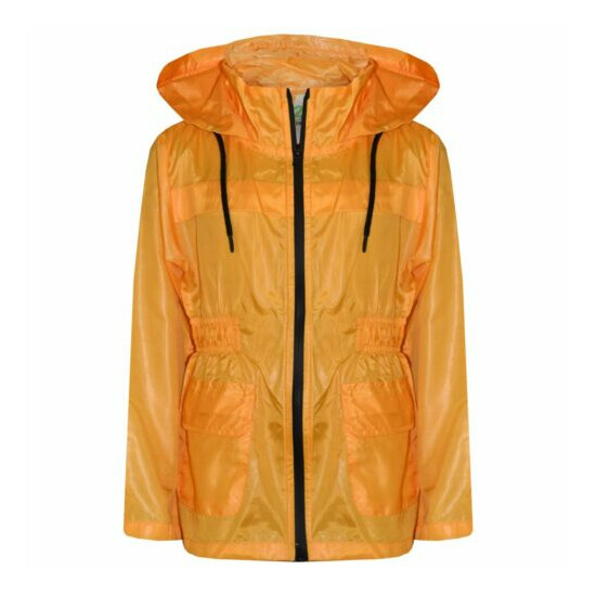 Girls Boys Raincoats Jackets Kids Mustard Light Weight Hooded Cagoules Rain Mac image {1}