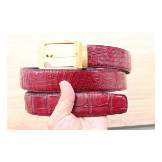 No Jointed - Dark Red Real CROCODILE Belly LEATHER Skin Men's Belt - W 1.3 inch image {1}