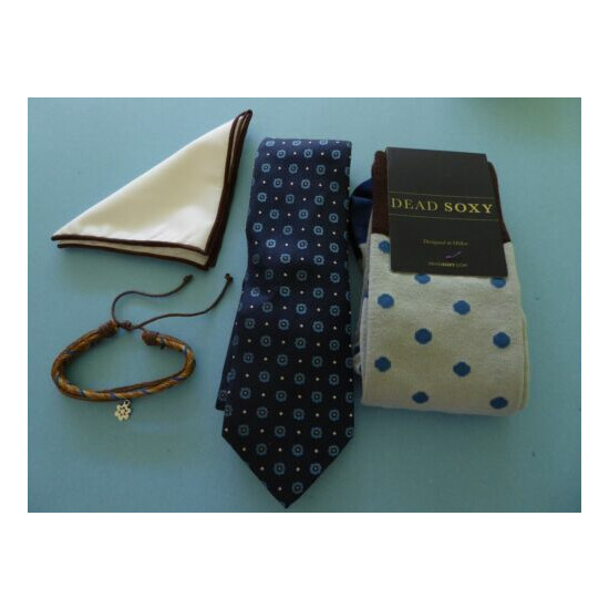 Gent Life Navy Tie + Dead Soxy Sock + Pocket Square + Tropicalia Bracelet Daisy image {1}