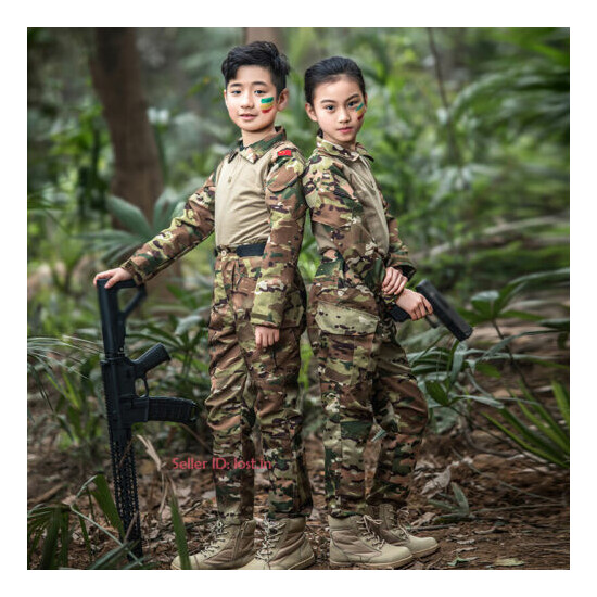 Kids Camo Tactical Combat Uniform Sets Airsoft Army Shirt & Pants Military Suit image {2}