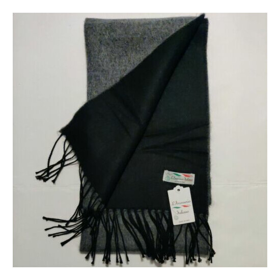 L'Accessorio Italiano Unisex Reversible Fringed Scarf Made in Italy 17"x 70" image {2}
