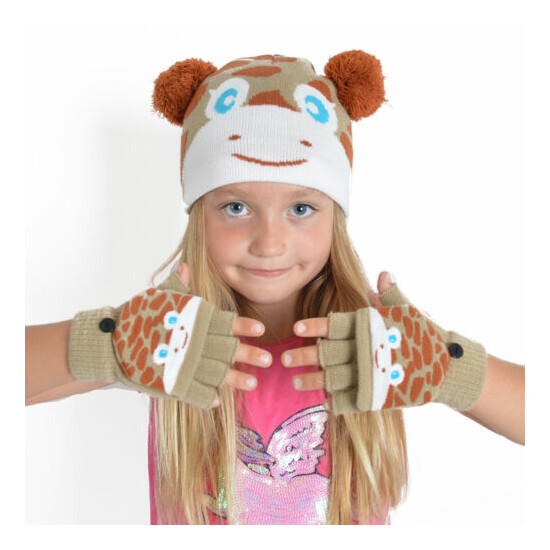 Kids Animal Hat & Mitten Warm Winter Gloves Beanie Set Fun Boys Girls Outdoor  image {2}