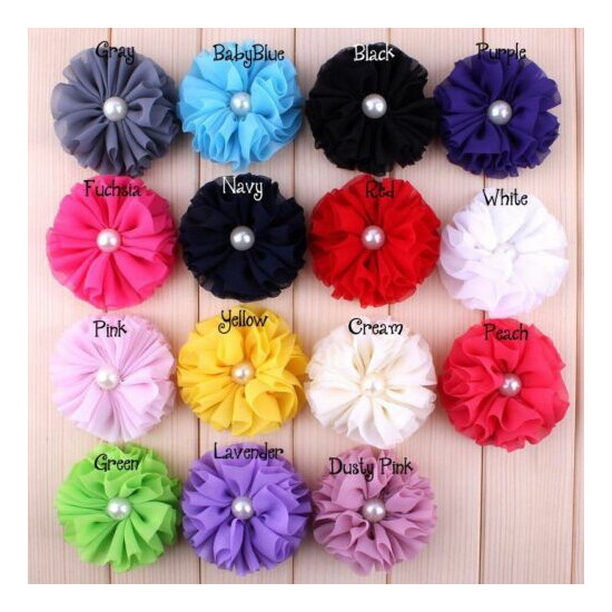 50pcs 6.5cm Ballerina Fabric Chiffon Flower With Pearl For Hair Accessories image {1}