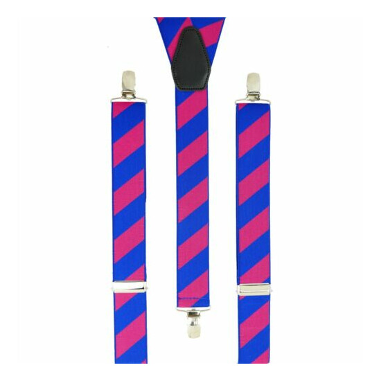 Blue Braces Rugby Stripes Clip On Elastic Suspenders Handmade UK Thumb {1}